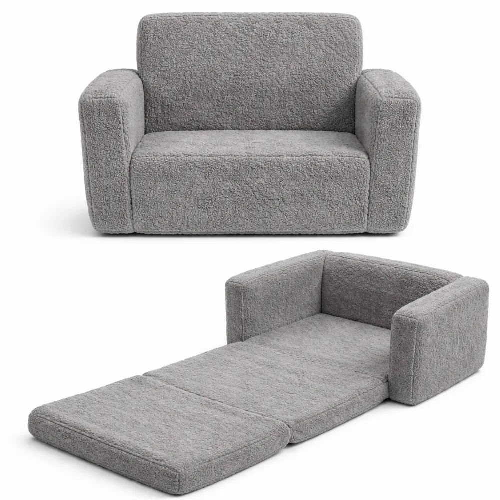Chaise d'Enfant Transformable en Lit 2-en-1 en Tissu Sherpa